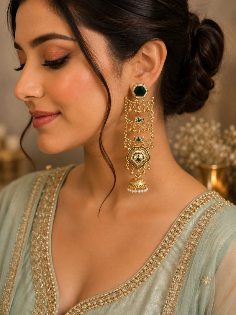 Sheesh Mahal Pearl Cascade Jhumka Earrings