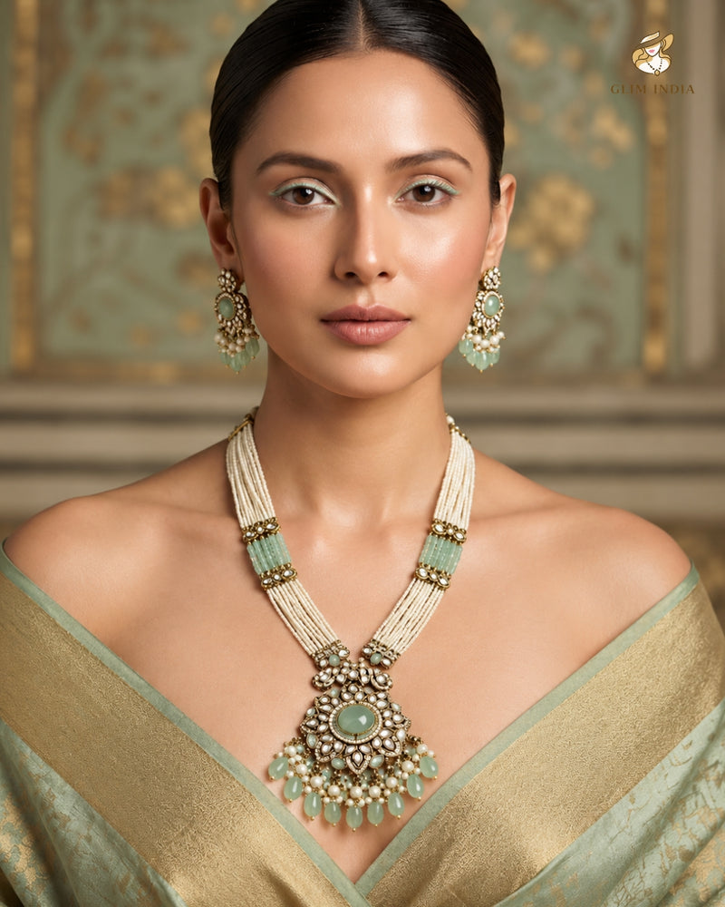 Mint Meher Kundan Pearl Necklace Set