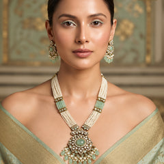 Mint Meher Kundan Pearl Necklace Set
