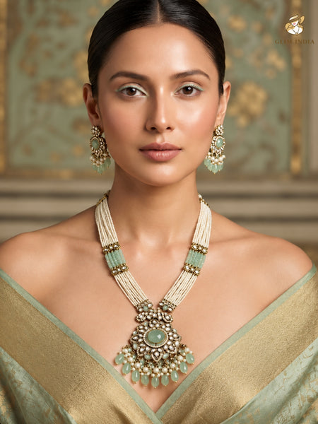 Mint Meher Kundan Pearl Necklace Set