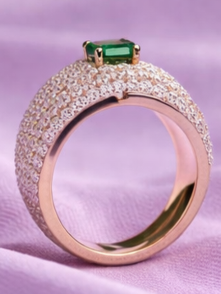 Radiant Emerald Centerpiece Ring with Sparkling Pave Band