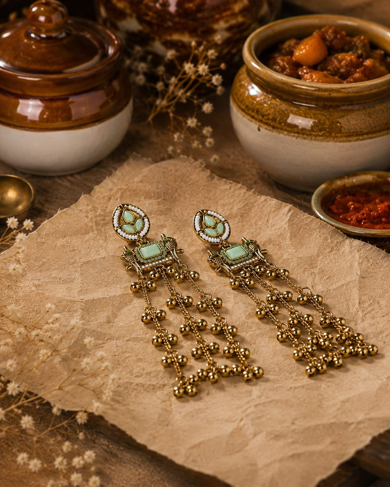 Kashmiri Zoon Bell Cascade Earrings