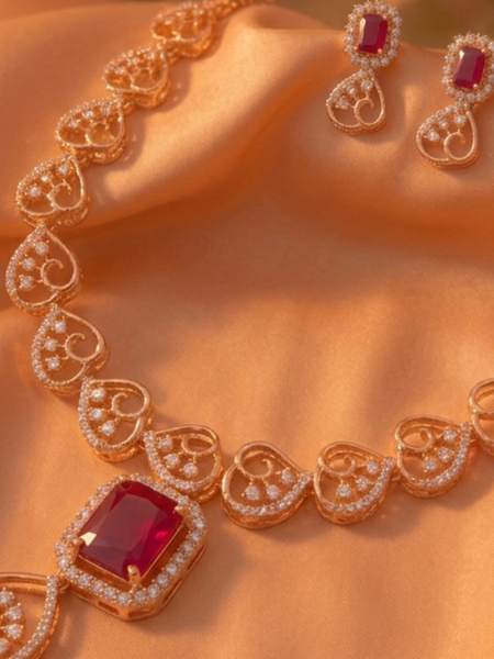 Romantic Rose Heart Set with Ruby Stone Accents