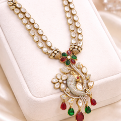 Dual Strand Floral Peacock Pendant Necklace