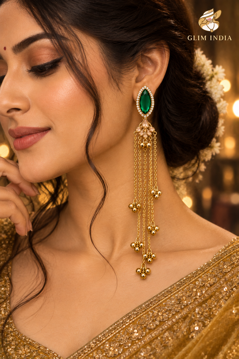 Kashmiri Emerald Jhumka Luxe Earrings