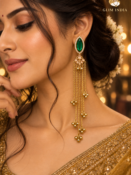 Kashmiri Emerald Jhumka Luxe Earrings