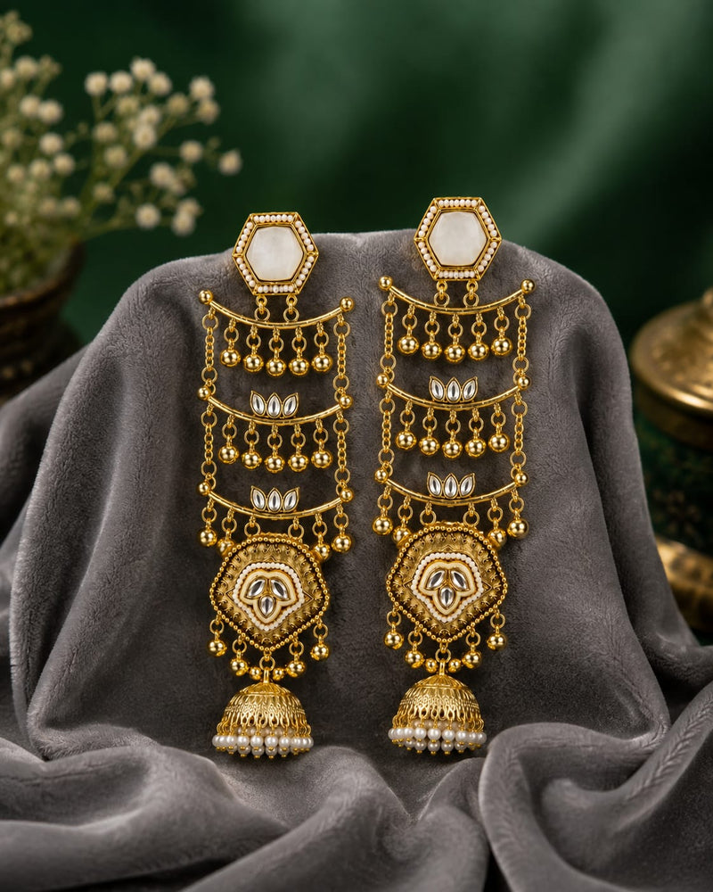 Sheesh Mahal Pearl Cascade Jhumka Earrings