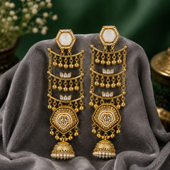 Sheesh Mahal Pearl Cascade Jhumka Earrings