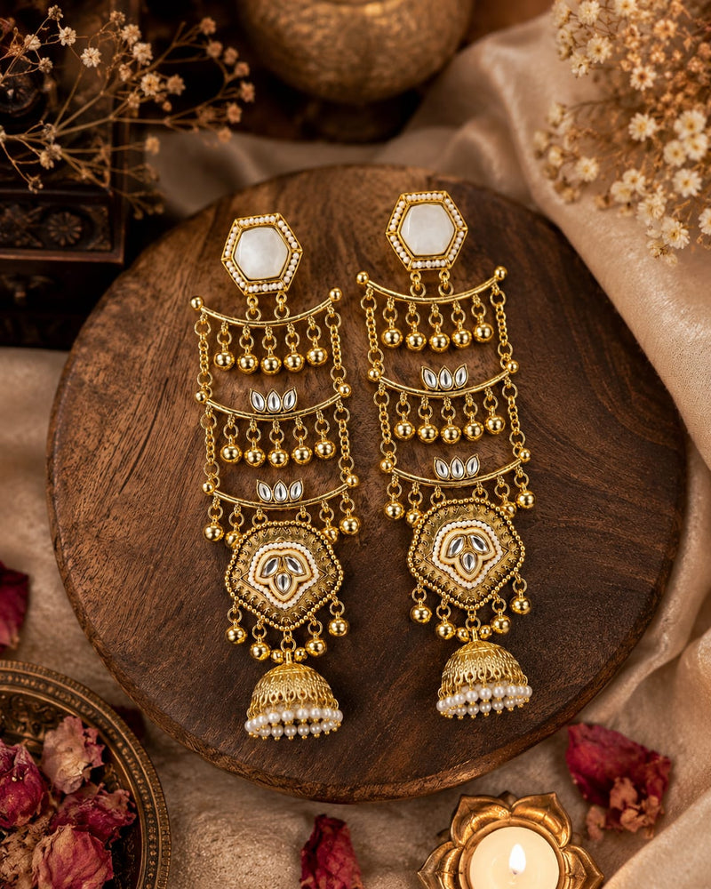 Sheesh Mahal Pearl Cascade Jhumka Earrings