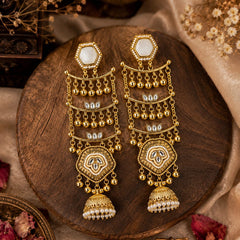 Sheesh Mahal Pearl Cascade Jhumka Earrings