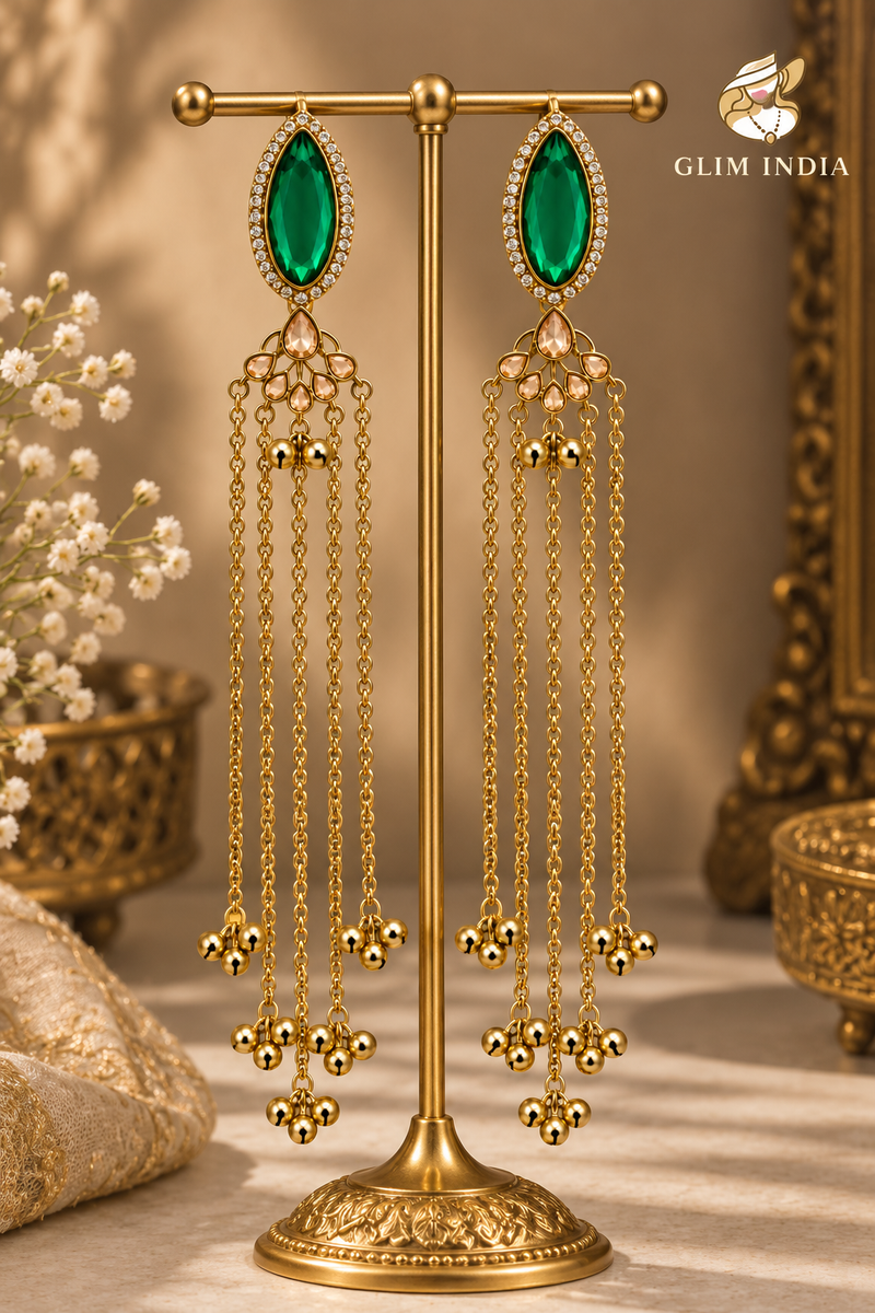 Kashmiri Emerald Jhumka Luxe Earrings