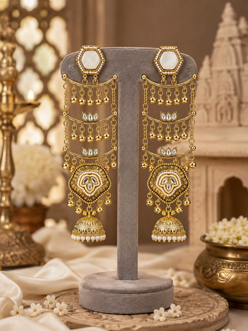 Sheesh Mahal Pearl Cascade Jhumka Earrings