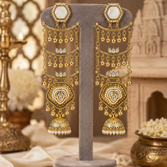 Sheesh Mahal Pearl Cascade Jhumka Earrings
