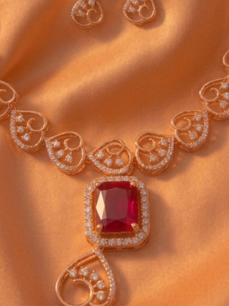 Romantic Rose Heart Set with Ruby Stone Accents