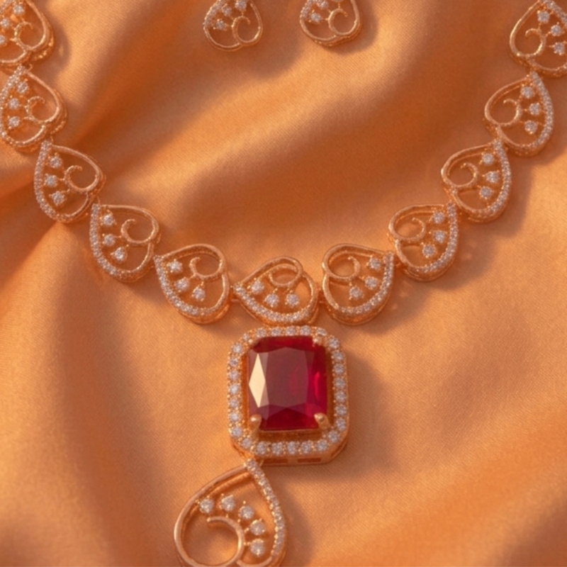 Romantic Rose Heart Set with Ruby Stone Accents