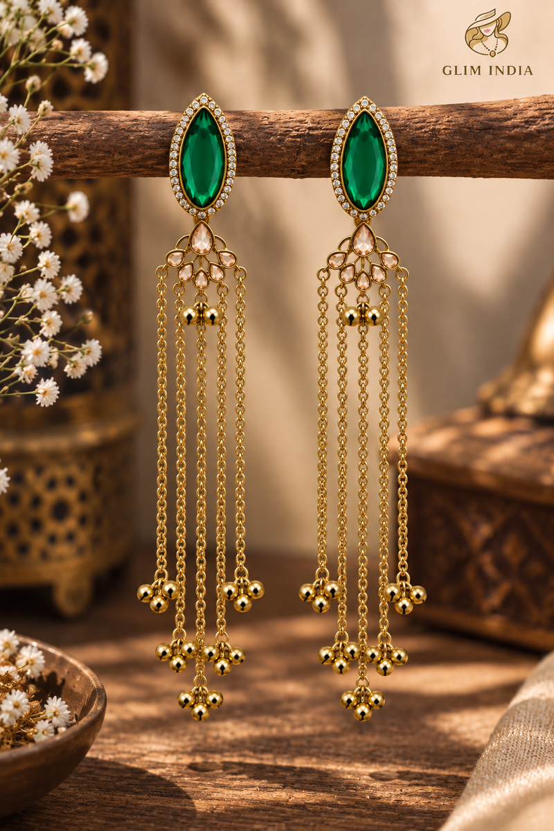 Kashmiri Emerald Jhumka Luxe Earrings