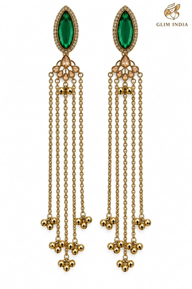 Kashmiri Emerald Jhumka Luxe Earrings