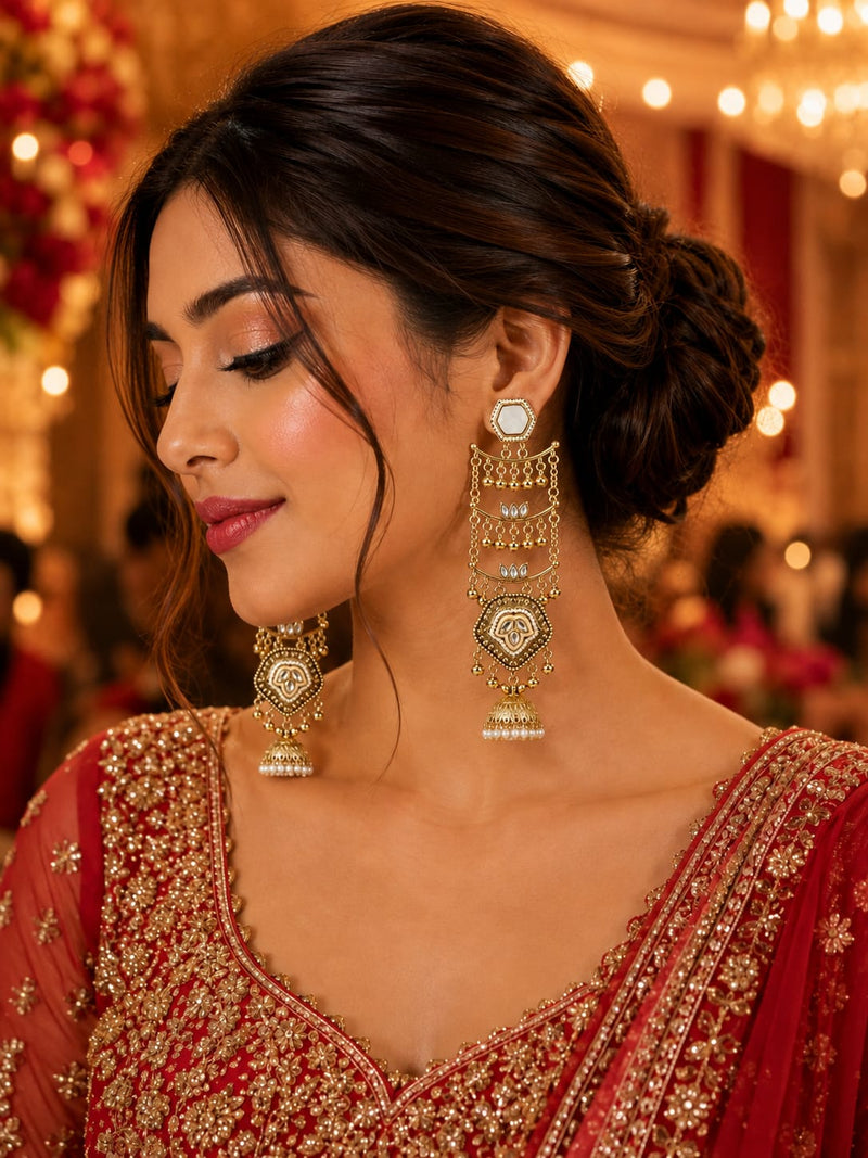 Sheesh Mahal Pearl Cascade Jhumka Earrings