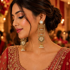 Sheesh Mahal Pearl Cascade Jhumka Earrings