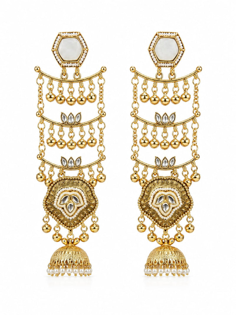 Sheesh Mahal Pearl Cascade Jhumka Earrings