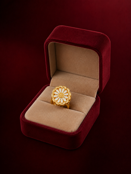 Gold Plated Floral Adjustable Ring for Women