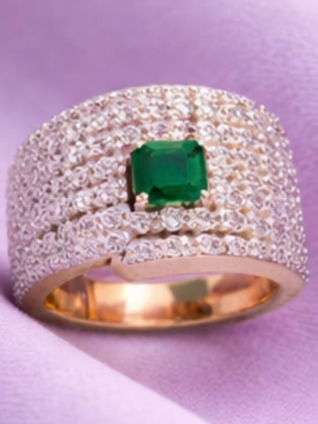 Radiant Emerald Centerpiece Ring with Sparkling Pave Band