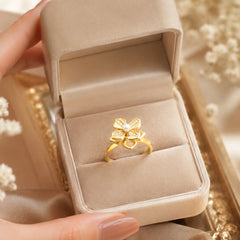 Gold Plated Pearl Flower Adjustable Ring for Women