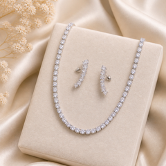 Tennis Necklace & Crystal Leaf Earrings Set for Women