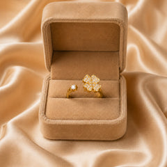 Gold Plated Four Leaf Clover Adjustable Ring for Women