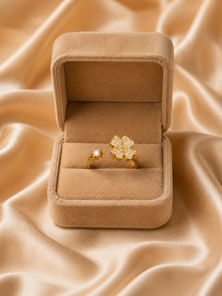 Gold Plated Four Leaf Clover Adjustable Ring for Women
