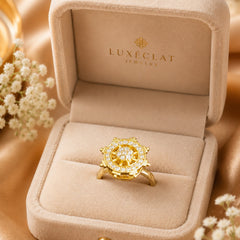 Gold Plated Halo Crystal Statement Ring for Women
