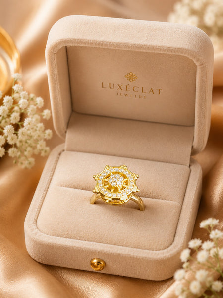Gold Plated Halo Crystal Statement Ring for Women
