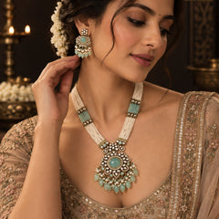 Mint Meher Kundan Pearl Necklace Set