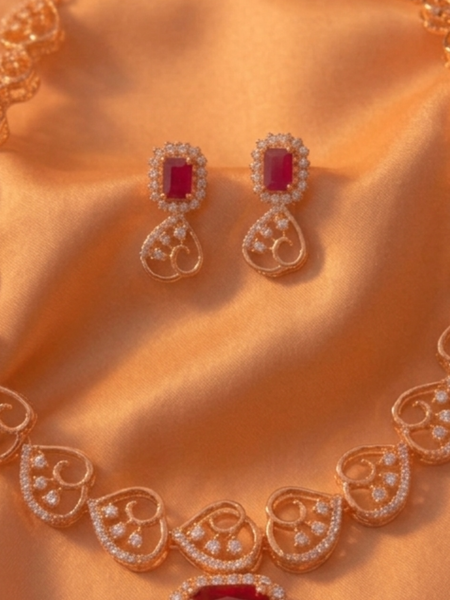 Romantic Rose Heart Set with Ruby Stone Accents