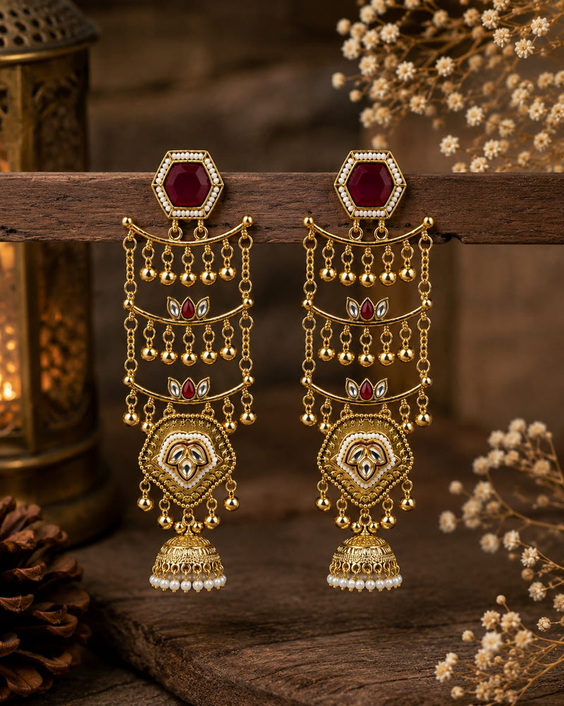 Sheesh Mahal Pearl Cascade Jhumka Earrings