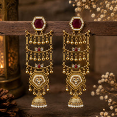 Sheesh Mahal Pearl Cascade Jhumka Earrings