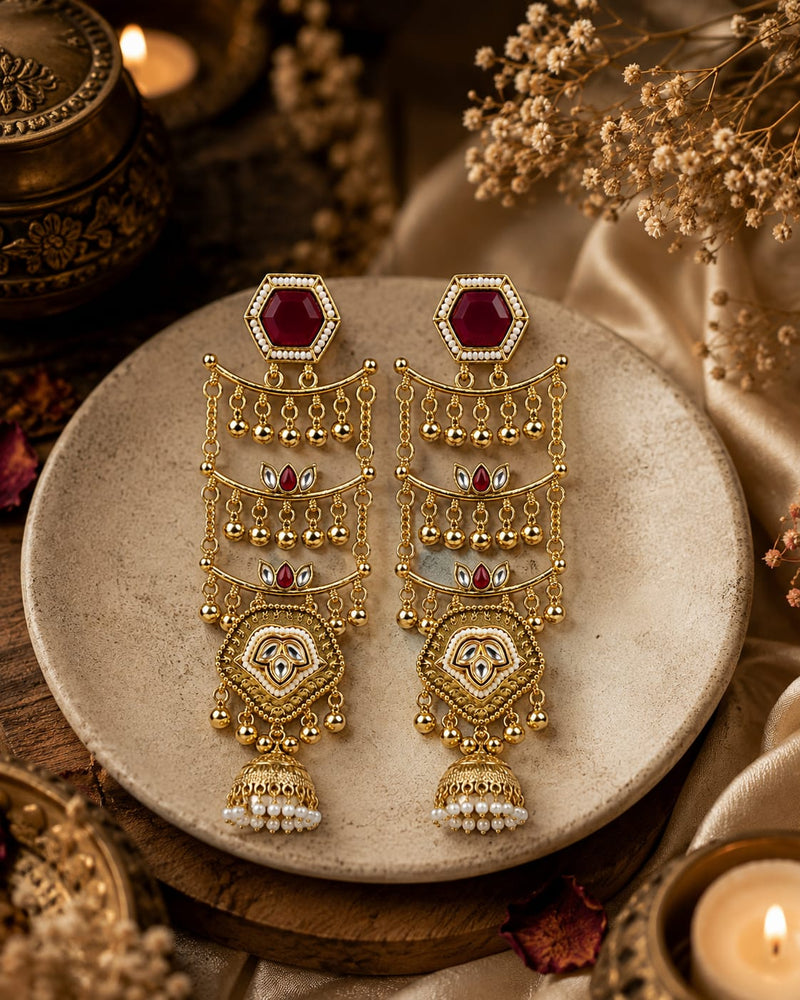 Sheesh Mahal Pearl Cascade Jhumka Earrings