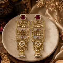Sheesh Mahal Pearl Cascade Jhumka Earrings