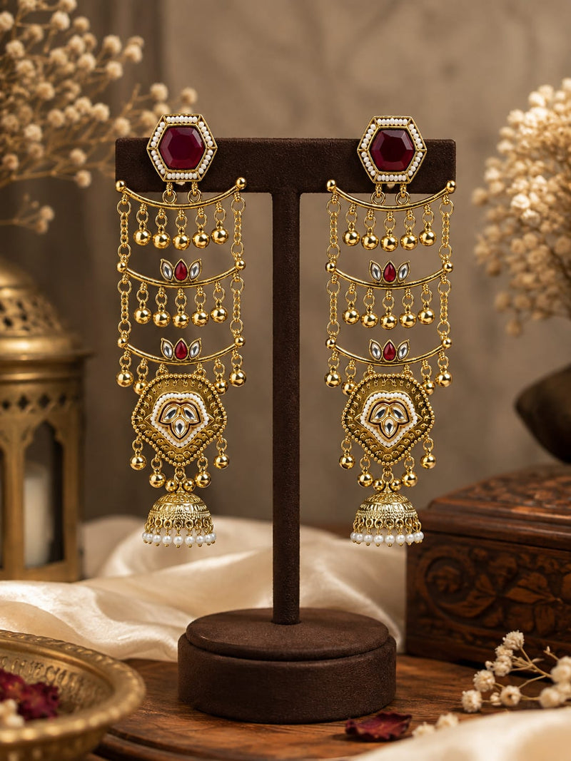 Sheesh Mahal Pearl Cascade Jhumka Earrings