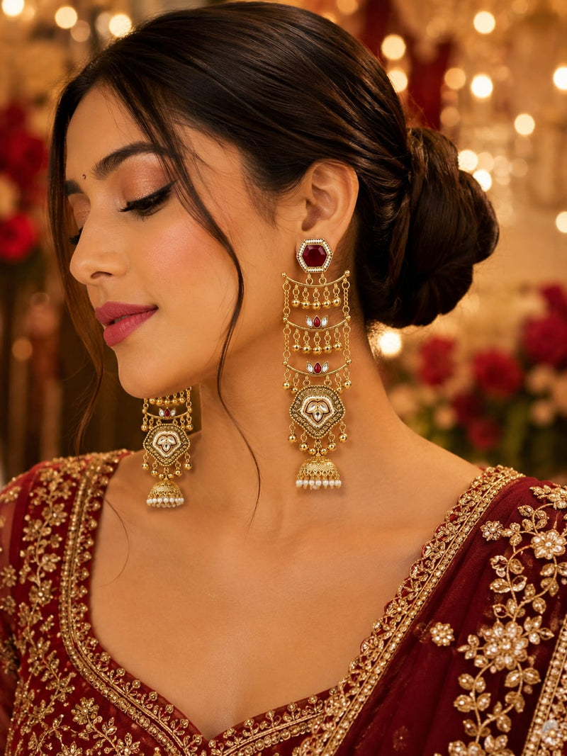 Sheesh Mahal Pearl Cascade Jhumka Earrings