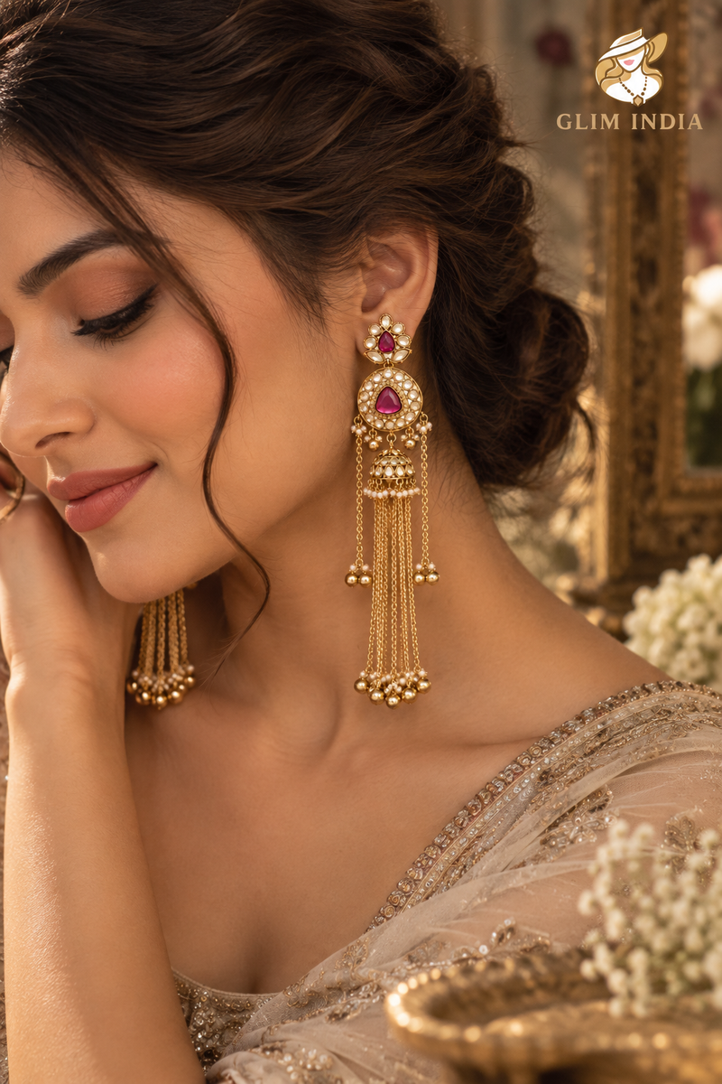 Kashmir Meher Jhumka Cascade Earrings
