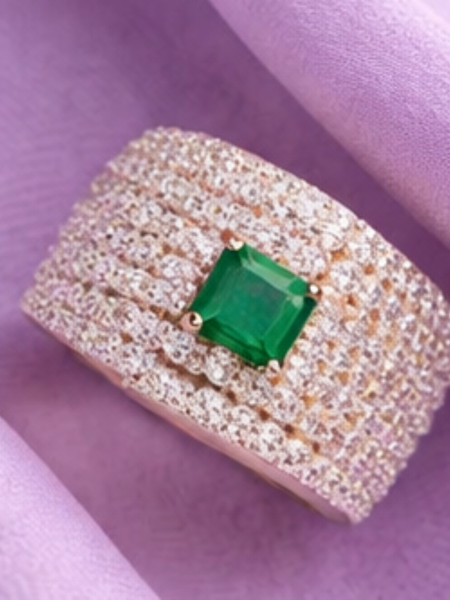Radiant Emerald Centerpiece Ring with Sparkling Pave Band