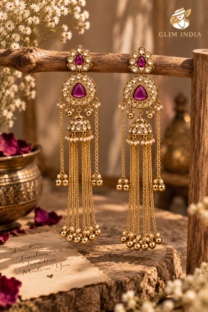 Kashmir Meher Jhumka Cascade Earrings