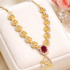 Heart Design Necklace with Ruby Stone Pendant