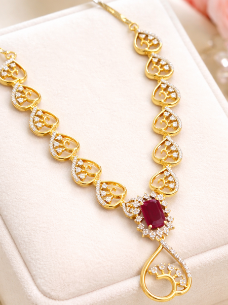 Heart Design Necklace with Ruby Stone Pendant