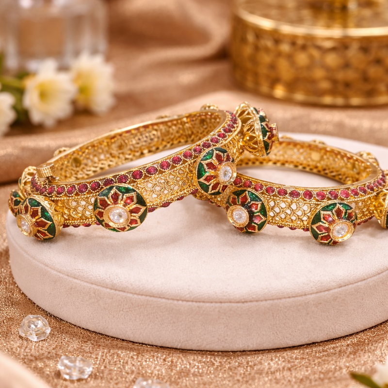 Royal Heritage Kundan Style Floral Bangles