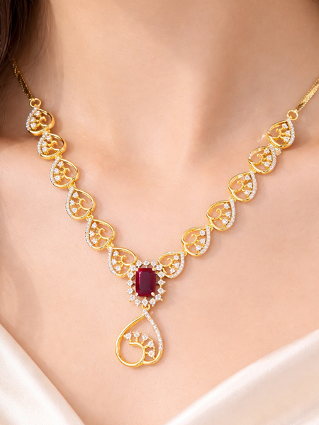 Heart Design Necklace with Ruby Stone Pendant