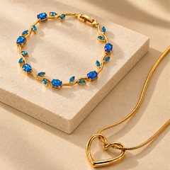Heart Pendant Necklace with Floral Gemstone Bracelet Set