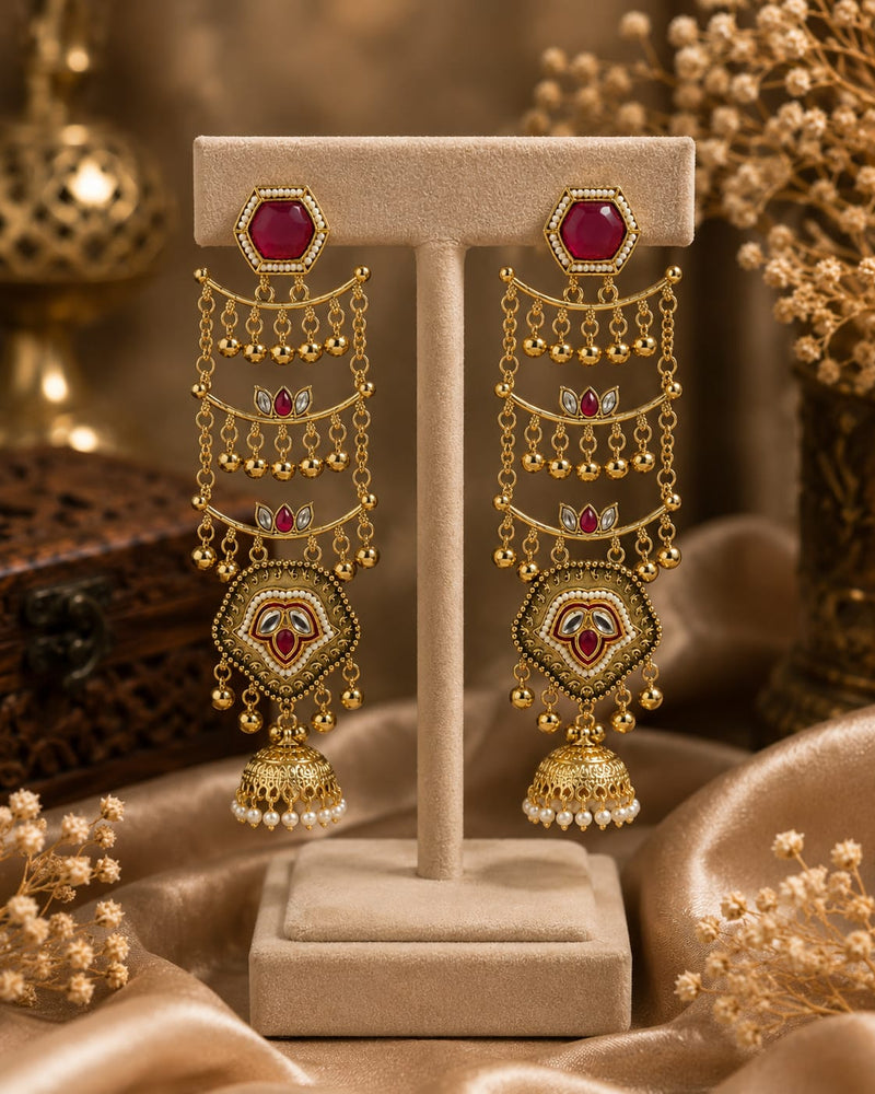 Sheesh Mahal Pearl Cascade Jhumka Earrings