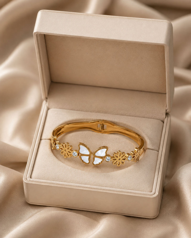 Golden Butterfly Floral Bracelet